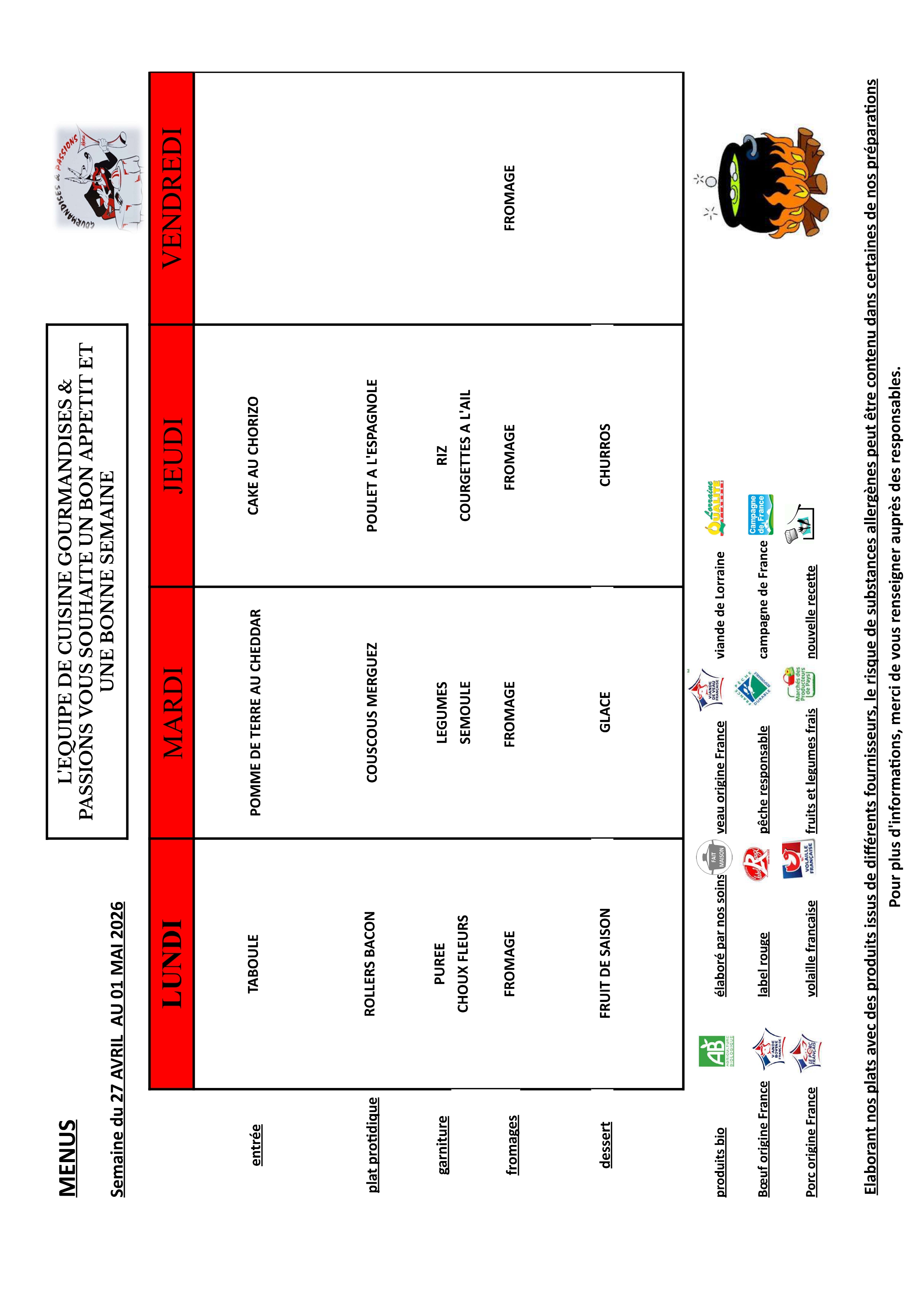 Menu Maternelle - Les Récollets